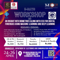 3 Days Workshop on An insight into Biometrics along with EEG for Digital Forensics using Machine Learning and Deep Learning 2023 Workshop Poster